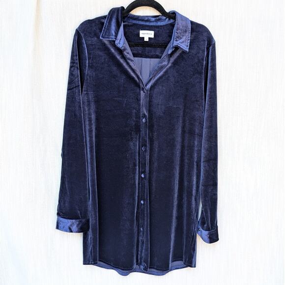 Superdown Collared Blue Velvet Long Sleeve Mini Shirt Dress, size M - Picture 1 of 5